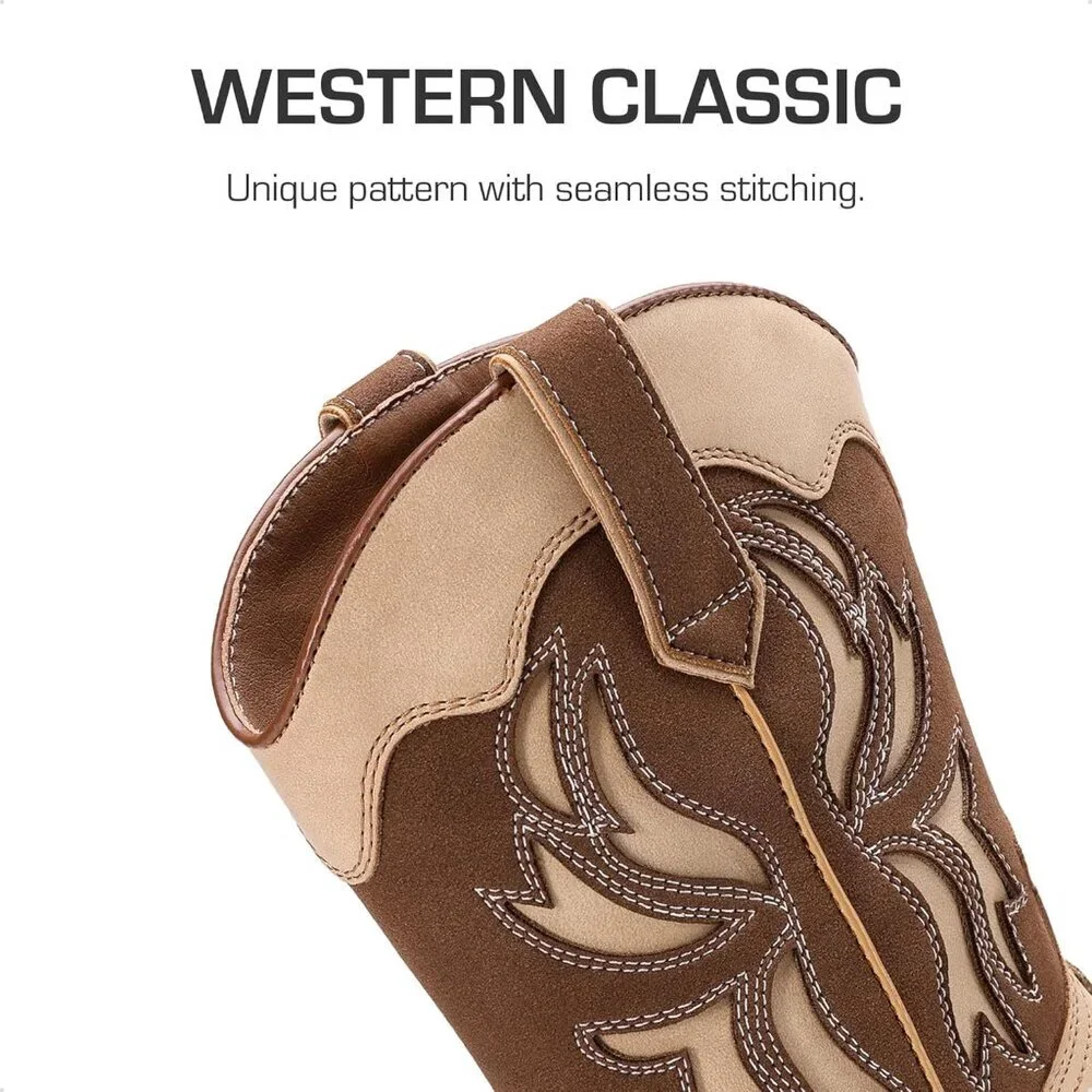 ⚡Girls Brown Camo Square Toe Mid Calf Cowgirl Boots Western Fashion Riding Shoes